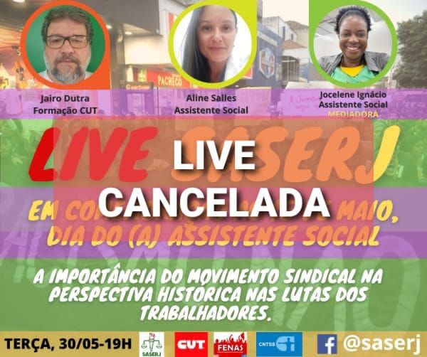 Cancelada live em comemoração o 15 de Maio, Dia o (a) Assistente Social